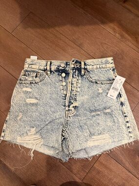 PacSun Women’s Light Blue Distressed Denim Button-Fly Shorts